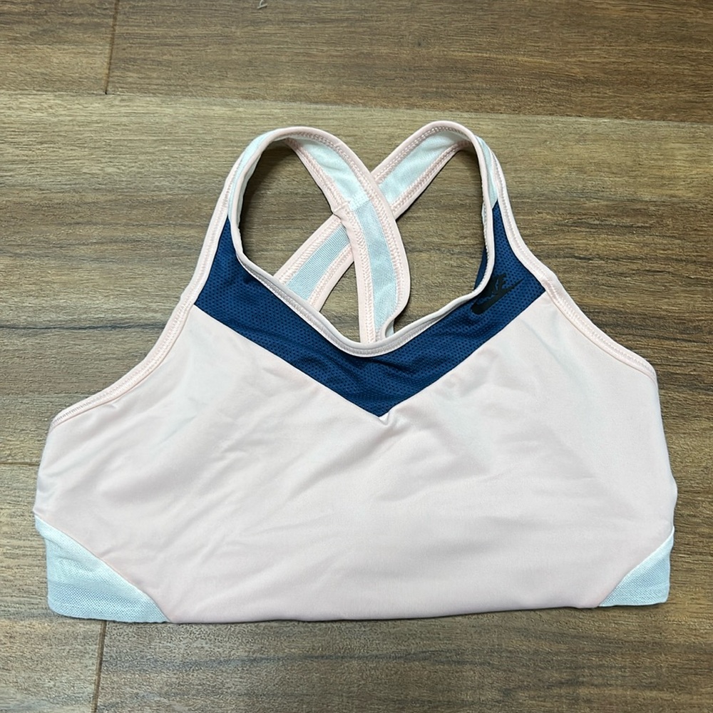 Nike light pink and navy sport bra